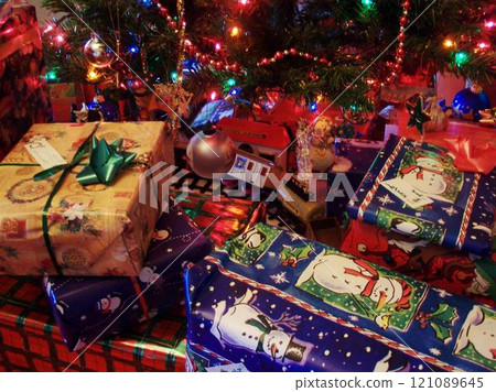 Christmas Tree with Ornaments and Lights 121089645