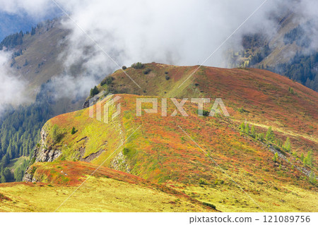 Autumn hills of Giau pass, Dolomites, Italy 121089756