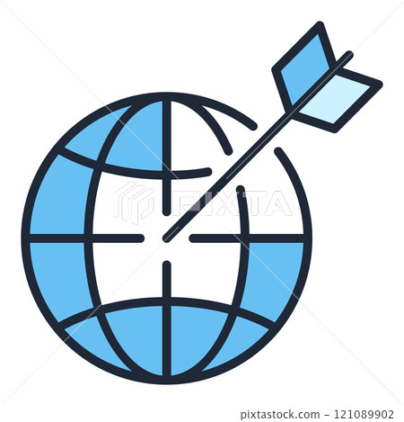 Earth Globe and Arrow vector blue icon or logo element 121089902