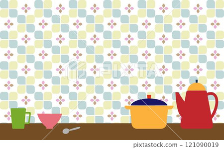Colorful kitchen items background H07 121090019