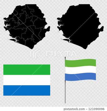 Set of maps, flag and flagpole of Sierra Leone Vector illustration. 121090096