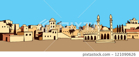Old Arabic city. Vector drawing Old Arabic city. Vector drawing 121090626