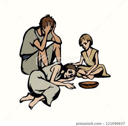 People suffering from hunger. Vector drawing 121090637