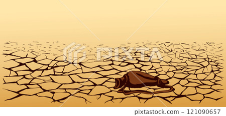 An empty waterskin lies on the ground. Vector drawing An empty waterskin lies on the ground. Vector drawing 121090657