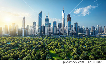 Aerial photography of modern green livable city skyline 121090873