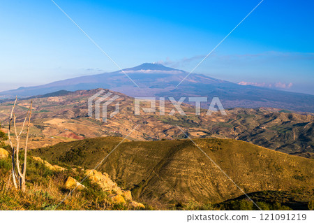 View of Mount Etna from Nebrodi Park in Sicily, Italy 121091219