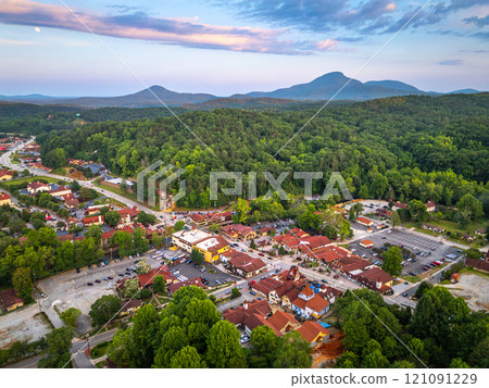 Helen, Georgia, USA Downtown at Night with Mt. Yonah Helen, Georgia, USA Downtown at Night with Mt. Yonah 121091229
