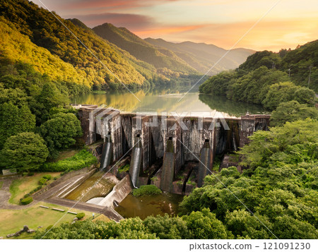 Honen'ike Pond Dam in the Sanuki Mountain range at Kan'onji, Kagawa Prefecture, Japan 121091230