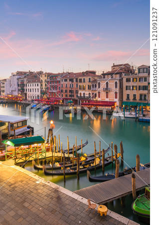 Venice, Italy Overlooking Boats and Gondolas in the Grand Canal 121091237