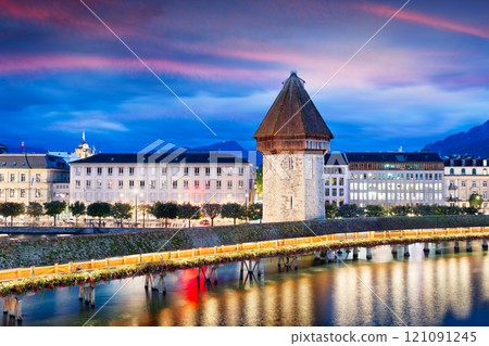Lucerne, Switzerland on the Reuss River at Blue Hour 121091245