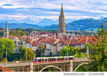 Berne, Switzerland Old Town Cityscape over the Kornhaus Bridge 121091266