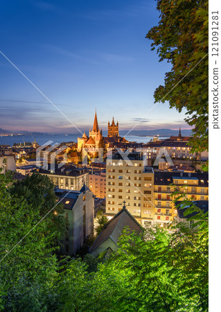 Lausanne, Switzerland historic Downtown at Sunset Lausanne, Switzerland historic Downtown at Sunset 121091281