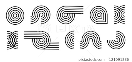 Line pattern Abstract shapes geometric elements. Architect design mid century shapes set. Vector 121091286