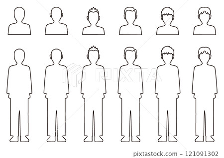 Male human figure line drawing illustration set 121091302