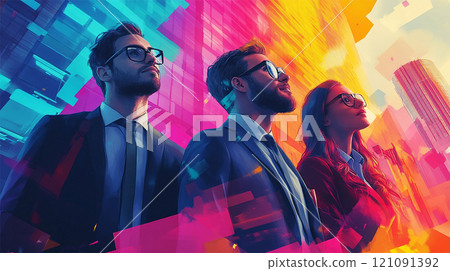Illustration of business people looking up at the sky with firm eyes 121091392