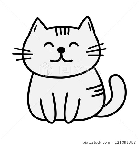 Cute and funny cat in linear style on white background. Cute and funny cat in linear style on white background. 121091398