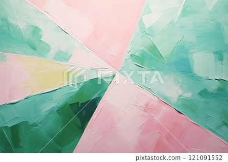 Colorful abstract oil painting background banner) Design with teal and pink triangles. AI generated image 121091552