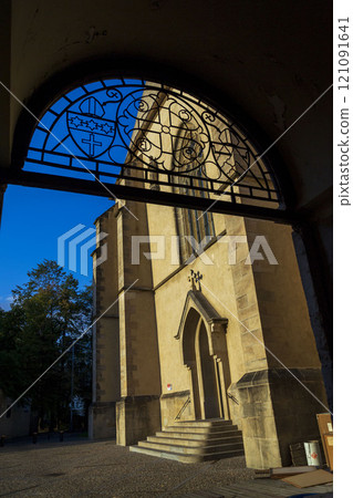 Emmaus monastery Na Slovanech, Abbey Church of the Blessed Virgin Mary, St. Jerome and Slavic Saints, Prague, Czech Republic, sunny day Emmaus monastery Na Slovanech, Abbey Church of the Blessed Virgin Mary, St. Jerome and Slavic Saints, Prague, Czech Republic, sunny day 121091641