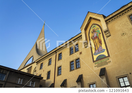 Emmaus monastery Na Slovanech, Abbey Church of the Blessed Virgin Mary, St. Jerome and Slavic Saints, Prague, Czech Republic, sunny day 121091643
