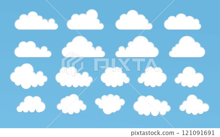 Set of cartoon cloud in a flat design. White cloud. Vector 121091691