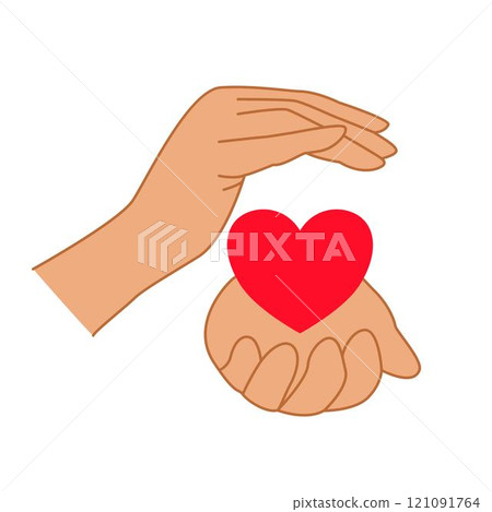 Hands protect heart, hand drawn clip art illustration 121091764