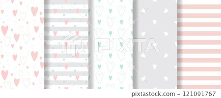 Cute romantic valentine or wedding seamless pattern set 121091767