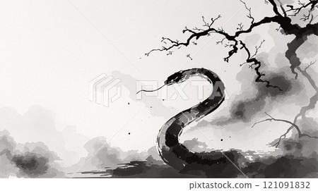 2025, New Year of Agriculture, Year of the Snake Report, Electronic Business Card, Snake-shaped ink painting style 2025, New Year of Agriculture, Year of the Snake Report, Electronic Business Card, Snake-shaped ink painting style 121091832