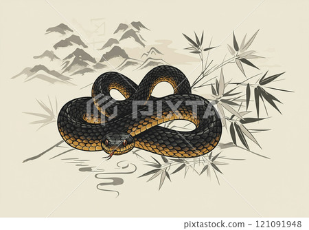 2025, agricultural new year, snake year model, 12th birthday snake ink brush style background 121091948