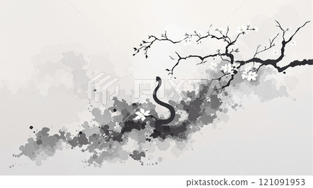 2025, agricultural new year, snake year model, 12th birthday snake ink brush style background 121091953