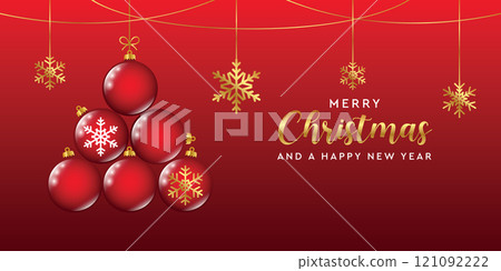luxury christmas greeting card with hanging ball and snowflake decoration vector illustration luxury christmas greeting card with hanging ball and snowflake decoration vector illustration 121092222
