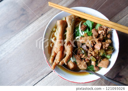 One bowl of traditional Indonesian chicken noodles. One bowl of traditional Indonesian chicken noodles. 121093026
