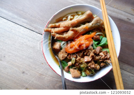 One bowl of traditional Indonesian chicken noodles. 121093032