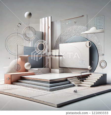 3D abstract geometric composition vector illustration with minimal design, futuristic shapes and creative modern style for artistic decoration and digital concept 3D abstract geometric composition vector illustration with minimal design, futuristic shapes and creative modern style for artistic decoration and digital concept 121093333