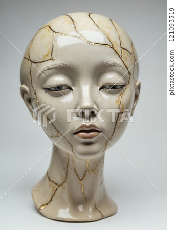 White sculpture of a girl in Kintsugi style. 121093519