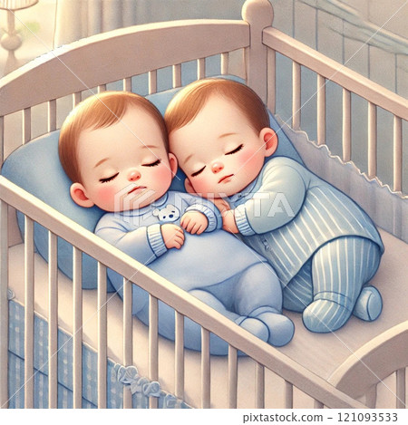 雙胞胎嬰兒睡臉圖生成AI 121093533