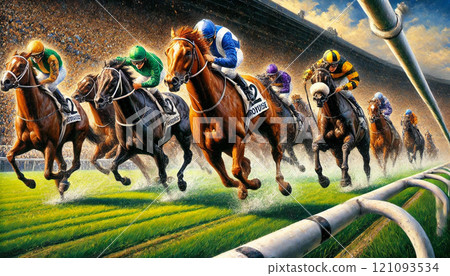 Final Straight Battle Racecourse Illustration Generative AI 121093534