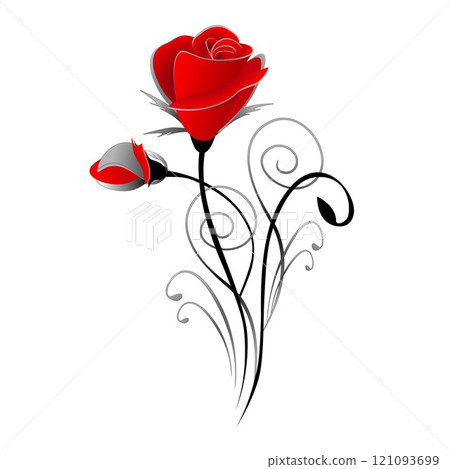 Composition of red roses, illustration isolated on white background. Composition of red roses, illustration isolated on white background. 121093699