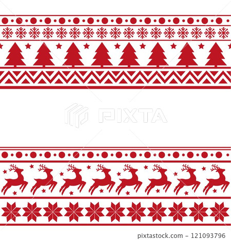 Festive Christmas border frame with reindeer in Scandinavian style 121093796