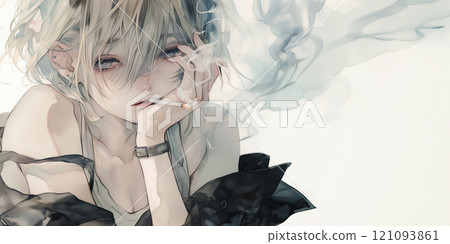 Pensive woman. Watercolor. Illustration. 121093861