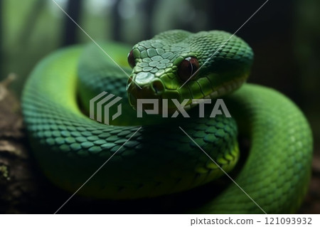 Green Exotic Reptile Animal Photo. Symbol of the 2025 year. Generated AI 121093932