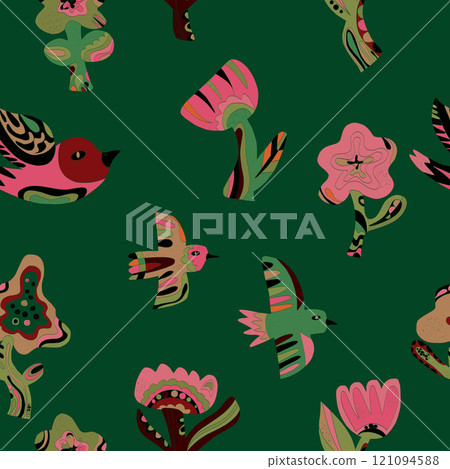 seamless pattern with cute birds and birds seamless pattern with cute birds and birds 121094588