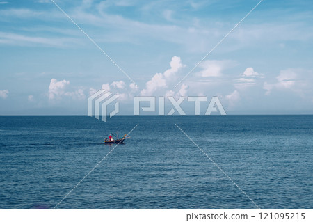 Amazing Seascape view. Magic energy of beautiful happy clouds. Vietnam tropical calm sea 121095215