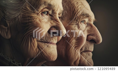 Celebrate the beauty of aging with this powerful image of two elderly faces 121095489