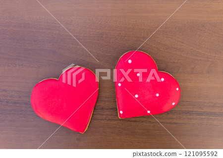 Heart shaped cookies for valentine day on wooden table Heart shaped cookies for valentine day on wooden table 121095592