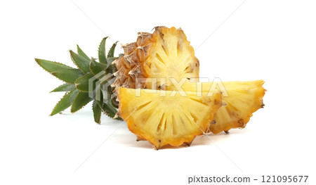 Freshly Cut Pineapple Slices Ready for a Delicious Snack 121095677