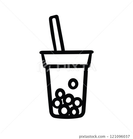 Boba Tea or Bubble Tea Icon  Hand Drawn Black and White Thick Lines SVG 121096037