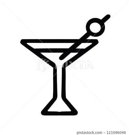 Hand-Drawn Martini with Olive Icon Black and White Vector 121096046