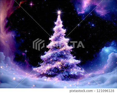 漂浮在神奇夜空中的聖誕樹 121096128
