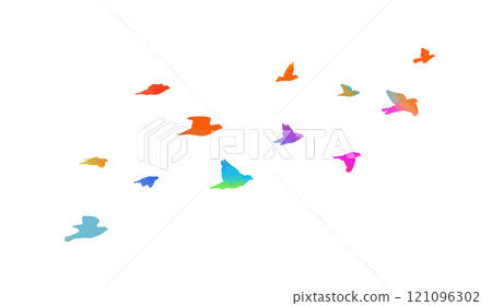 Abstract flying colored birds. hand drawing. Not AI. Vector illustration Abstract flying colored birds. hand drawing. Not AI. Vector illustration 121096302