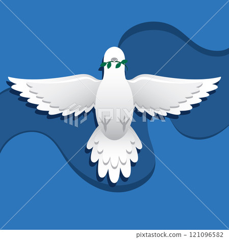 White dove with olive branch and green background Vector 121096582